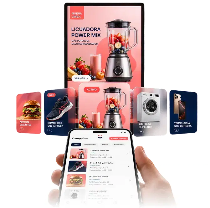 Pantallas digitales y app de campañas RUSHR CMS
